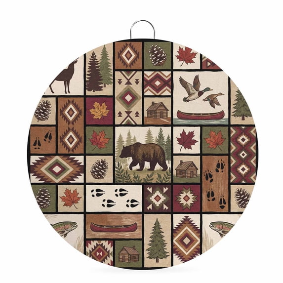 Welcome Sign for Front Door,Country Patch Plaid Round Metal Welcome Front Porch Decor,Brown Farmhouse Retro Bear Deer Cabin Wall Hanging Sign for Living Room Kitchen Hallway Housewarming Gift 8''
