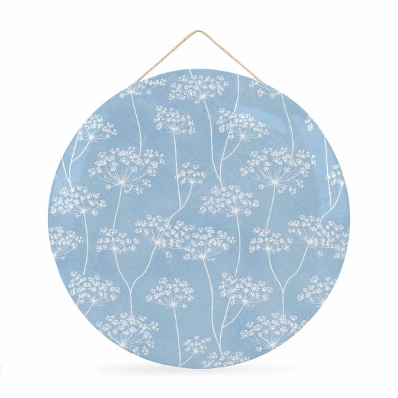 Welcome Sign for Front Door, Country Wildflowers Round Metal Wall Art Wreaths, Spring Dandelion Flowers Retro Blue Outdoor Indoor Wall Hanging Sign for Porch Decor Housewarming Gifts 11.8 Inch