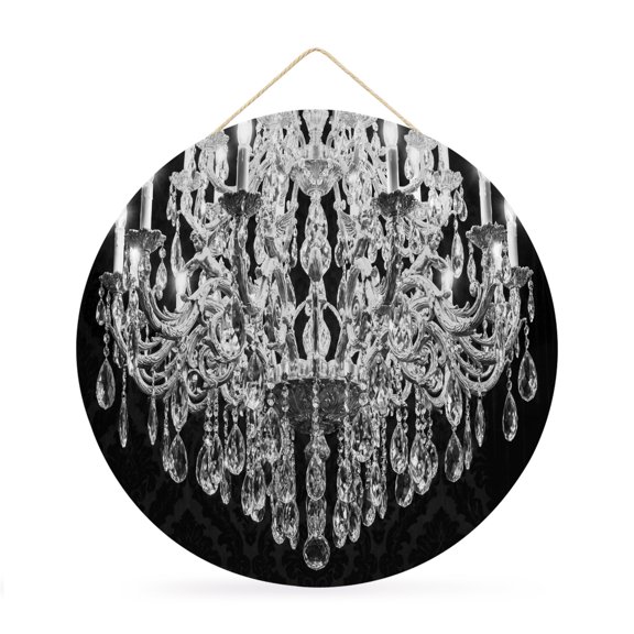 Welcome Sign for Front Door,Crystal Chandelier Round Metal Welcome Front Porch Decoration,Candle Abstract Luxury Modern Wall Hanging Sign for Living Room Kitchen Hallway Housewarming Gift 12''