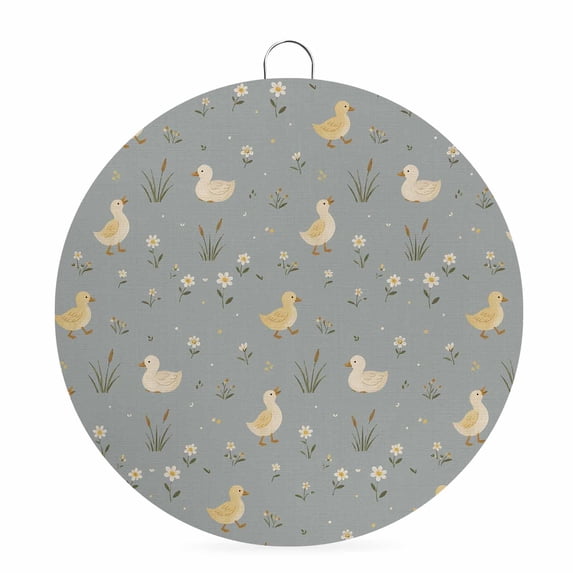 Welcome Sign for Front Door, Cute Duck Daisy Round Metal Wall Art Wreaths, Summer Spring Floral Blue Outdoor Indoor Wall Hanging Sign for Porch Decor Housewarming Gifts 5.9 Inch
