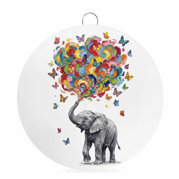 Welcome Sign for Front Door,Cute Elephant Round Metal Welcome Front Porch Decoration,Modern Abstract Oil Painting Aesthetic Wall Hanging Sign for Living Room Kitchen Hallway Housewarming Gift 8''