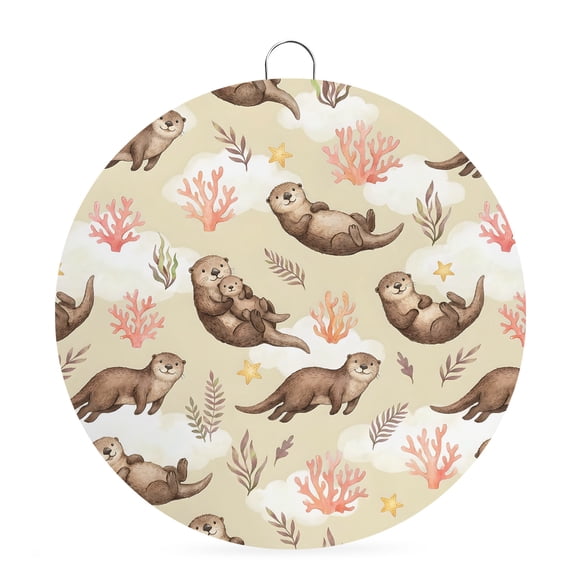 Welcome Sign for Front Door,Cute Sea Otters Round Metal Welcome Front Porch Decor,Coastal Coral Ocean Seagrass Country Cloud Wall Hanging Sign for Living Room Kitchen Hallway Housewarming Gift 6''