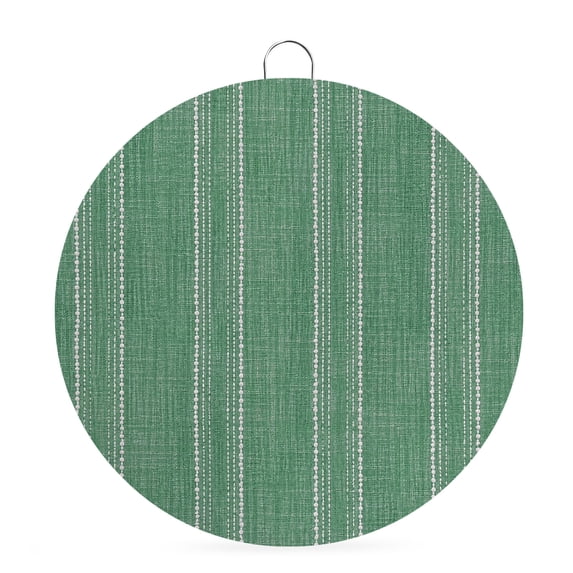 Welcome Sign for Front Door, Dark Green Stripe Round Metal Wall Art Wreaths, Farmhouse Vintage Minimalist Geometric Outdoor Indoor Wall Hanging Sign for Porch Decor Housewarming Gifts 7.9 Inch