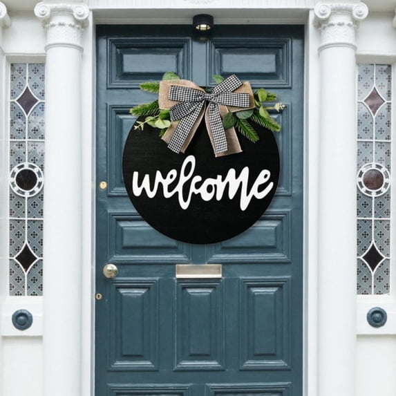 Welcome Sign For Front Door Decor - Welcome Wreaths For Front Door Signs - Black Rustic Farmhouse Welcome Sign - Front Porch Decor Front Door Decorations Spring/Winter/fall 12''