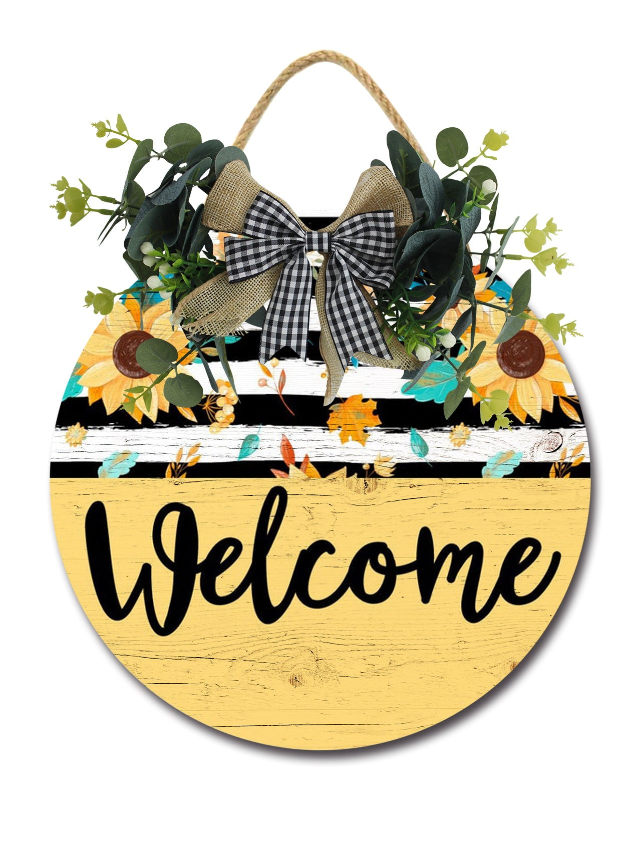 Sign Front for Door Decoration, 12 in Round Wood Wreaths Wall