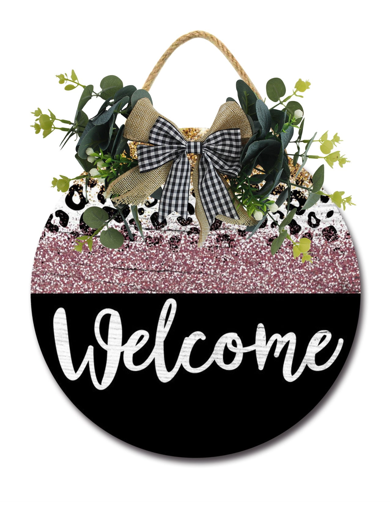 Welcome Sign Front for Door Decoration, 12 in Round Wood Wreaths Wall ...