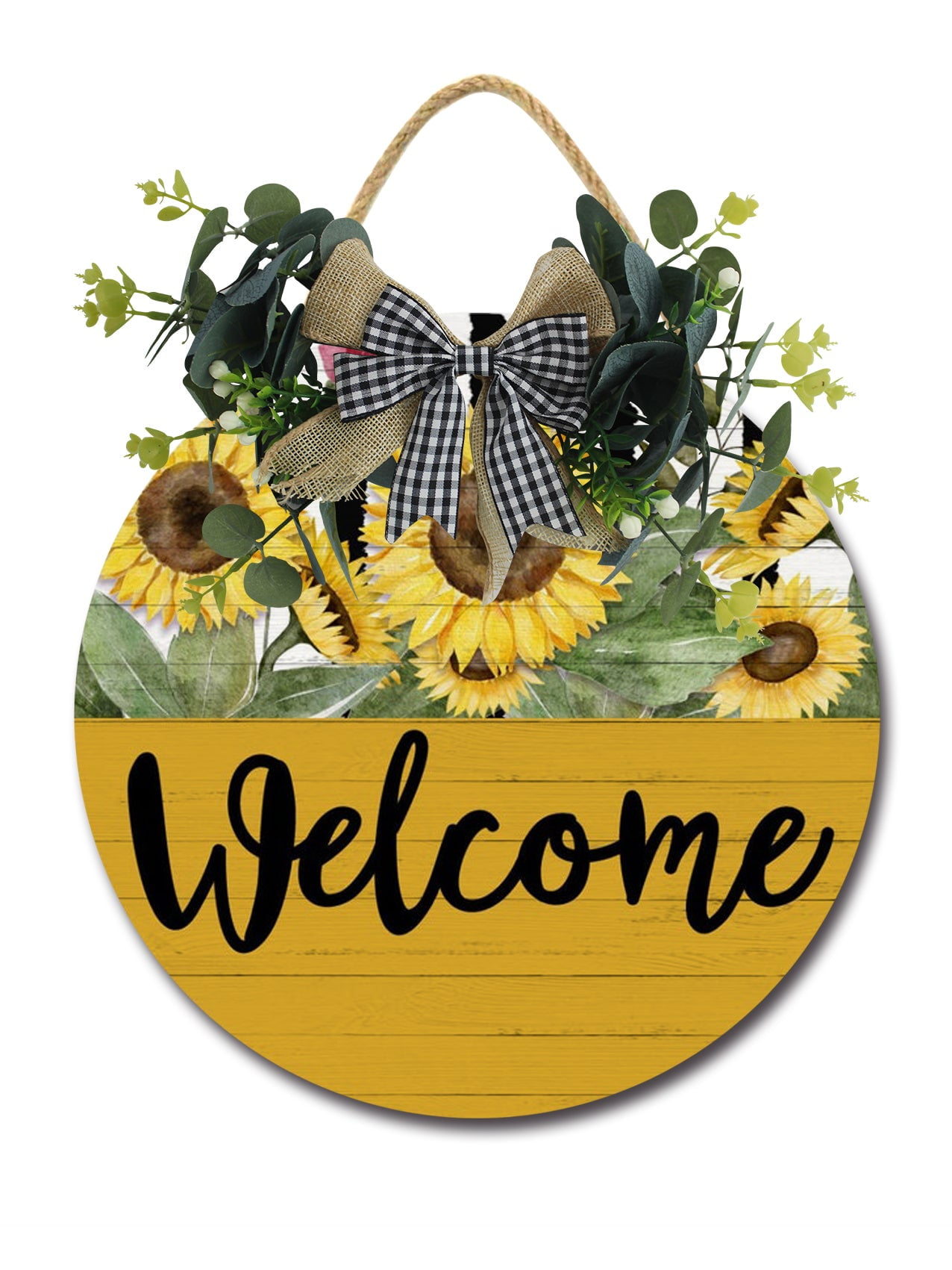 Welcome Sign Front for Door Decoration, 12 in Round Wood Wreaths Wall ...