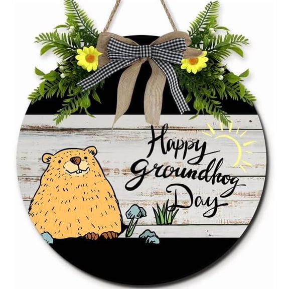 Welcome Sign for Front Door Decoration, Happy Groundhog Day Wreaths Hanging Sign Plaque Holiday Decor for Porch Garden Housewarming Outdoor Indoor Wall Pediments