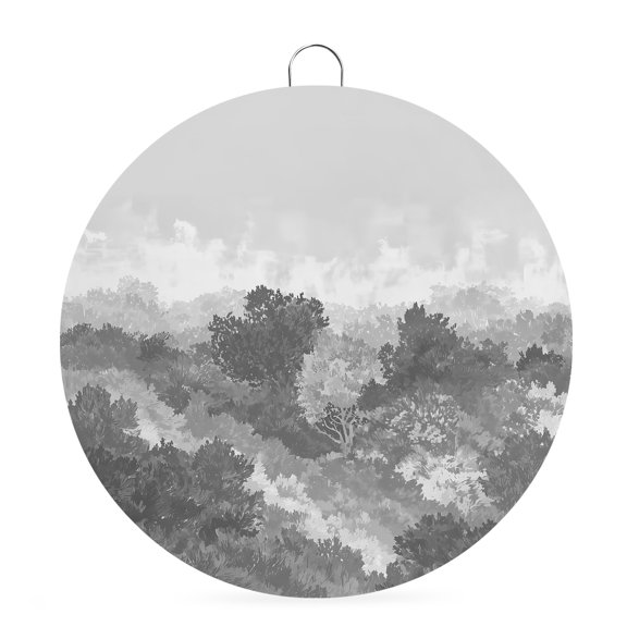 Welcome Sign Front Door Decorations, Abstract Pine Trees Round Wall Art Outdoor Metal Wreaths, Gray Forest Fogged Mist Contemporary Zen Seasonal Hanging Sign for Home Porch Decor Warming Gift 6 In