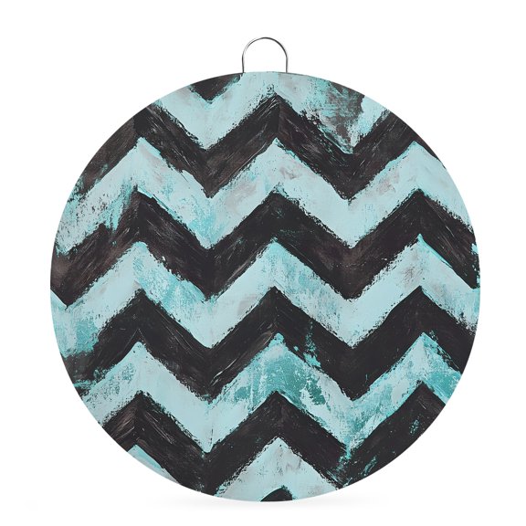 Welcome Sign Front Door Decorations, Abstract Teal Round Wall Art Outdoor Metal Wreaths, Geometric Zigzag Waves Bohemian Stripes Seasonal Hanging Sign for Home Porch Decor Warming Gift 6 In