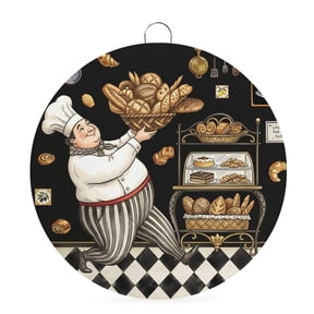 Welcome Sign Front Door Decorations, Black Kitchen Baker Round Wall Art Outdoor Metal Wreaths, Rustic Chef Cooking Kitchenware Seasonal Hanging Sign for Home Porch Decor Warming Gift 6 In