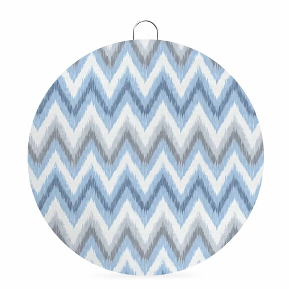 Welcome Sign Front Door Decorations, Blue Grey Zigzag Round Wall Art Outdoor Metal Wreaths, Modern Abstract Stripe Geometric Seasonal Hanging Sign for Home Porch Decor Warming Gift 6 In
