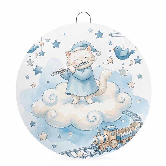 Welcome Sign Front Door Decorations, Cartoon Cats Round Wall Art Outdoor Metal Wreaths, Cute Cats Sleeping Dreams Clouds Watercolor Seasonal Hanging Sign for Home Porch Decor Warming Gift 6 In