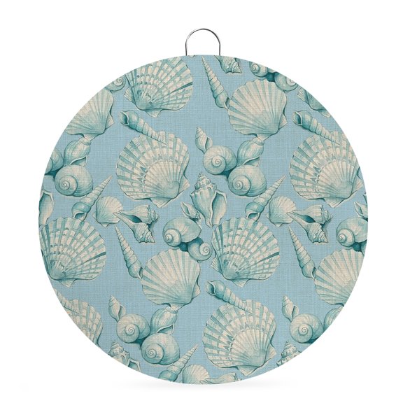 Welcome Sign Front Door Decorations, Coastal Blue Conch Round Wall Art Outdoor Metal Wreaths, Retro Summer Beach Shells Marine Seasonal Hanging Sign for Home Porch Decor Warming Gift 6 In