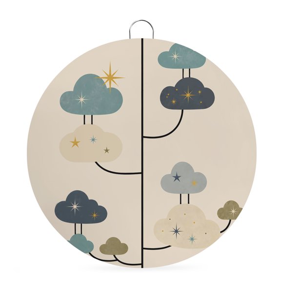 Welcome Sign Front Door Decorations, Cute Cloud Round Wall Art Outdoor Metal Wreaths, Boho Beige Blue Grey Cartoon Clouds Rustic Seasonal Hanging Sign for Home Porch Decor Warming Gift 6 In