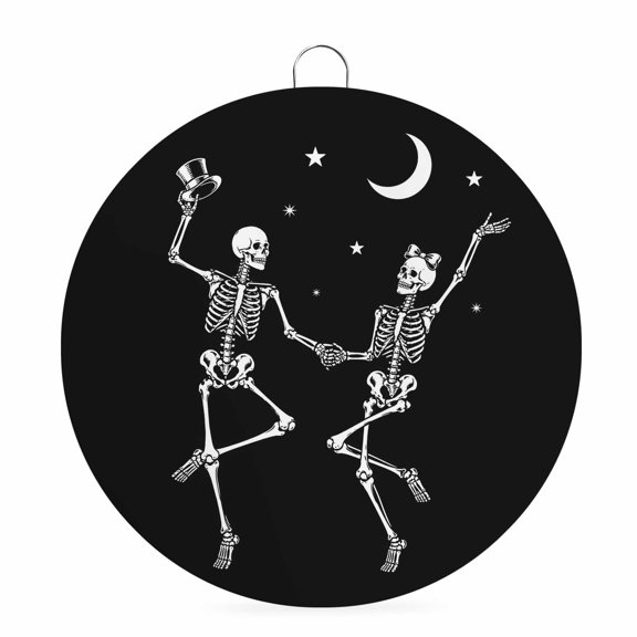 Welcome Sign Front Door Decorations, Dancing Skull Halloween Round Wall Art Outdoor Metal Wreaths, Couple Moon Night Black Seasonal Hanging Sign for Home Porch Decor Warming Gift 6 In