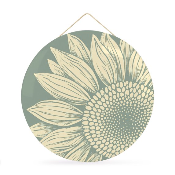Welcome Sign Front Door Decorations, Gray Green Sunflowers Round Wall Art Outdoor Metal Wreaths, Rustic Vintage Flowers Blossom Seasonal Hanging Sign for Home Porch Decor Warming Gift 12 In