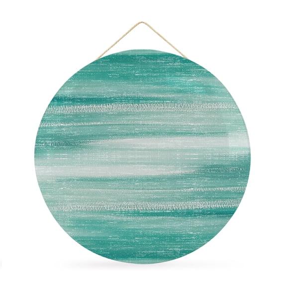 Welcome Sign Front Door Decorations, Green Ombre Round Wall Art Outdoor Metal Wreaths, Modern Minimalist Abstract Gradient Art Seasonal Hanging Sign for Home Porch Decor Warming Gift 12 In