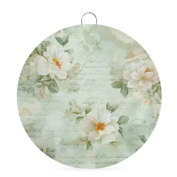 Welcome Sign Front Door Decorations, Mint Green Camellia Round Wall Art Outdoor Metal Wreaths, Watercolor Botanical Flowers Leaves Spring Seasonal Hanging Sign for Home Porch Decor Warming Gift 8 In