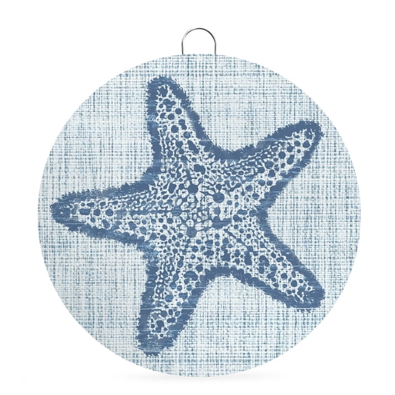 Welcome Sign Front Door Decorations, Navy Blue Starfish Round Wall Art Outdoor Metal Wreaths, Vintage Gray Farmhouse Coastal Summer Seasonal Hanging Sign for Home Porch Decor Warming Gift 6 In