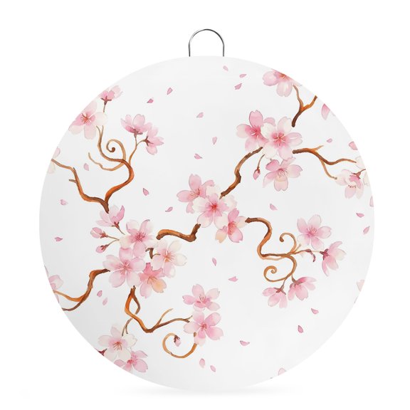 Welcome Sign Front Door Decorations, Pink Cherry Blossom Round Wall Art Outdoor Metal Wreaths, Spring Farmhouse Floral Romantic Seasonal Hanging Sign for Home Porch Decor Warming Gift 6 In