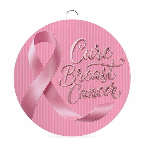 Welcome Sign Front Door Decorations, Pink Spring Round Wall Art Outdoor Metal Wreaths, Watercolor Ribbon Breast Cancer Awareness Seasonal Hanging Sign for Home Porch Decor Warming Gift 6 In