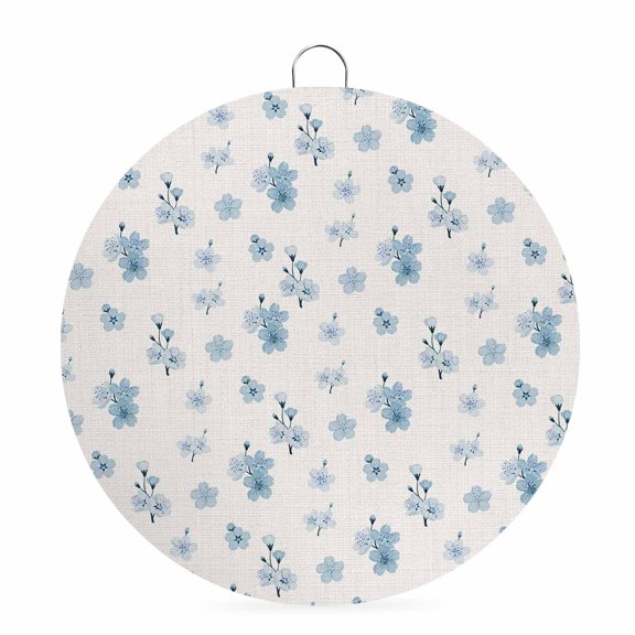 Welcome Sign Front Door Decorations, Spring Floral Round Wall Art Outdoor Metal Wreaths, Blue Cherry Flowers Blossoms Beige Seasonal Hanging Sign for Home Porch Decor Warming Gift 6 In