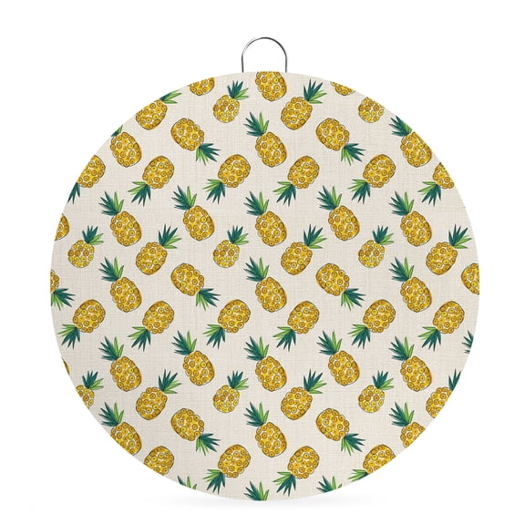 Welcome Sign Front Door Decorations, Summer Pineapple Round Wall Art Outdoor Metal Wreaths, Modern Rustic Tropical Fruits Burlap Seasonal Hanging Sign for Home Porch Decor Warming Gift 6 In