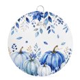 thumbnail image 1 of Welcome Sign Front Door Decorations, Thanksgiving Fall Round Wall Art Outdoor Metal Wreaths, Blue Pumpkin Eucalyptus Maple Leaves Seasonal Hanging Sign for Home Porch Decor Warming Gift 6 In, 1 of 8