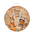 thumbnail image 1 of Welcome Sign Front Door Decorations, Thanksgiving Round Wall Art Outdoor Metal Wreaths, Fall Deer Raccoon Pumpkins Maple Leaf Wooden Seasonal Hanging Sign for Home Porch Decor Warming Gift 12 In, 1 of 8
