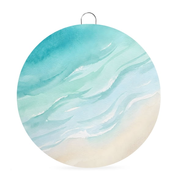 Welcome Sign Front Door Decorations, Turquoise Beach Round Wall Art Outdoor Metal Wreaths, Summer Coastal Abstract Ocean Wave Seasonal Hanging Sign for Home Porch Decor Warming Gift 8 In