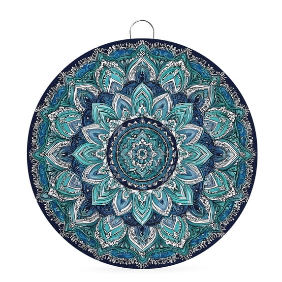 Welcome Sign Front Door Decorations, Turquoise Blue Boho Round Wall Art Outdoor Metal Wreaths, Country Vintage Abstract Medallion Art Seasonal Hanging Sign for Home Porch Decor Warming Gift 6 In