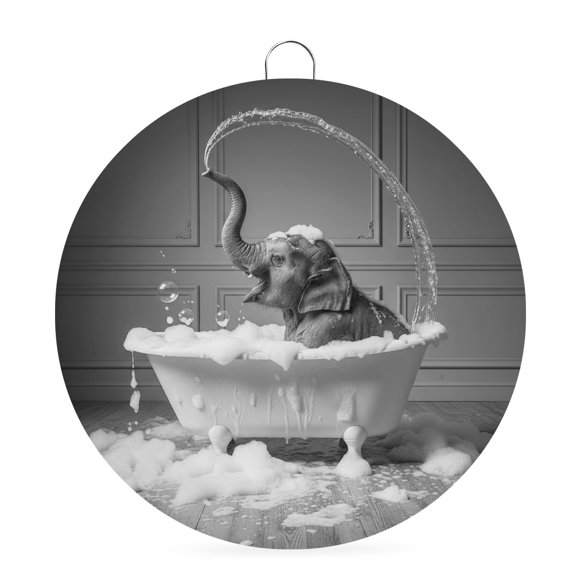 Welcome Sign for Front Door,Elephant Round Metal Welcome Front Porch Decoration,Funny Animal Bathtub Abstract Art Grey Entryway Wall Hanging Sign for Living Room Kitchen Hallway Housewarming Gift 6''