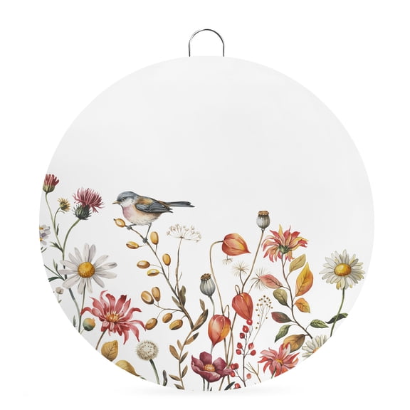 Welcome Sign for Front Door, Fall Bird Flower Round Metal Wall Art Wreaths, Thanksgiving Autumn Leaves Daisy Outdoor Indoor Wall Hanging Sign for Porch Decor Housewarming Gifts 7.9 Inch