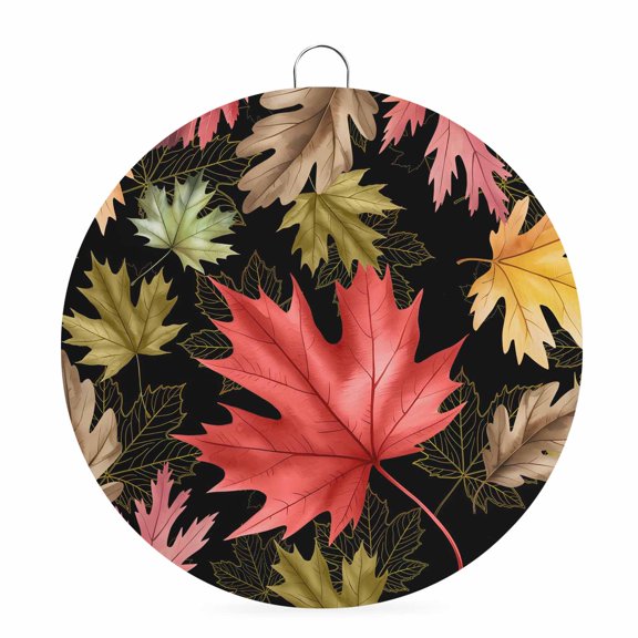 Welcome Sign for Front Door,Fall Maple Leaf Round Metal Welcome Front Porch Decoration,Thanksgiving Botanical Leaves Black Wall Hanging Sign for Living Room Kitchen Hallway Housewarming Gift 6''