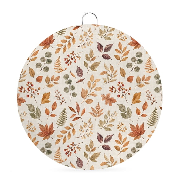 Welcome Sign for Front Door, Fall Maple Leaves Round Metal Wall Art Wreaths, Thanksgiving Botanical Leaf Autumn Outdoor Indoor Wall Hanging Sign for Porch Decor Housewarming Gifts 5.9 Inch
