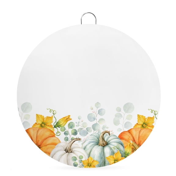Welcome Sign for Front Door, Fall Thanksgiving Round Metal Wall Art Wreaths, Eucalyptus Leaves Floral Autumn Outdoor Indoor Wall Hanging Sign for Porch Decor Housewarming Gifts 5.9 Inch