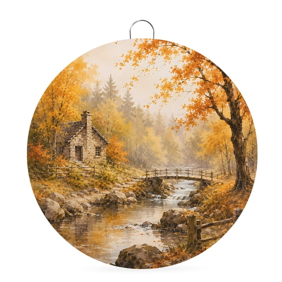 Welcome Sign for Front Door, Farmhouse Fall Round Metal Wall Art Wreaths, Country Retro Falling Leaves Maple Trees Outdoor Indoor Wall Hanging Sign for Porch Decor Housewarming Gifts 7.9 Inch