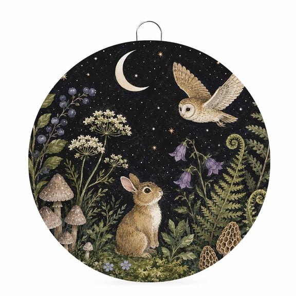 Welcome Sign for Front Door, Farmhouse Rabbit Owl Round Metal Wall Art Wreaths, Botanical Mushroom Flowers Herbs Outdoor Indoor Wall Hanging Sign for Porch Decor Housewarming Gifts 5.9 Inch