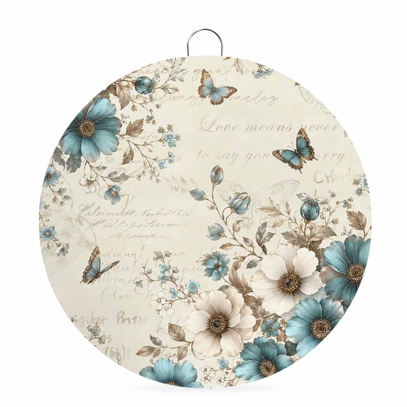 Welcome Sign for Front Door, Farmhouse Teal Tulips Round Metal Wall Art Wreaths, Spring Summer Retro Beige Floral Outdoor Indoor Wall Hanging Sign for Porch Decor Housewarming Gifts 5.9 Inch