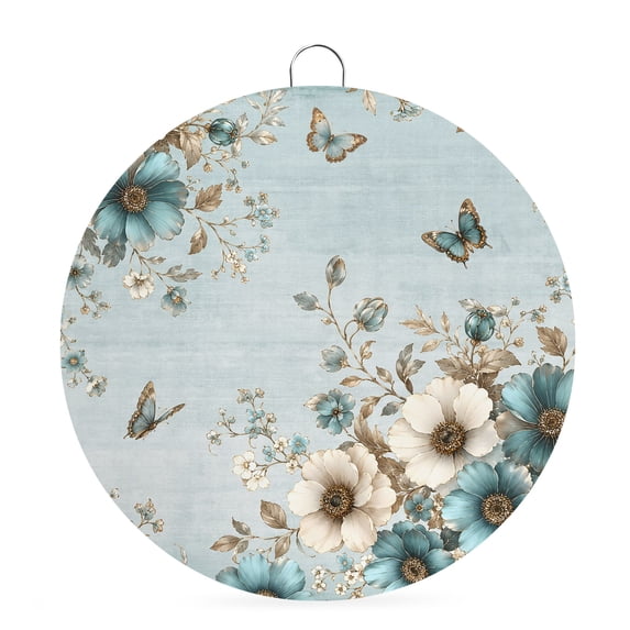 Welcome Sign for Front Door, Farmhouse Teal Tulips Round Metal Wall Art Wreaths, Vintage Floral Spring Summer Blue Outdoor Indoor Wall Hanging Sign for Porch Decor Housewarming Gifts 5.9 Inch