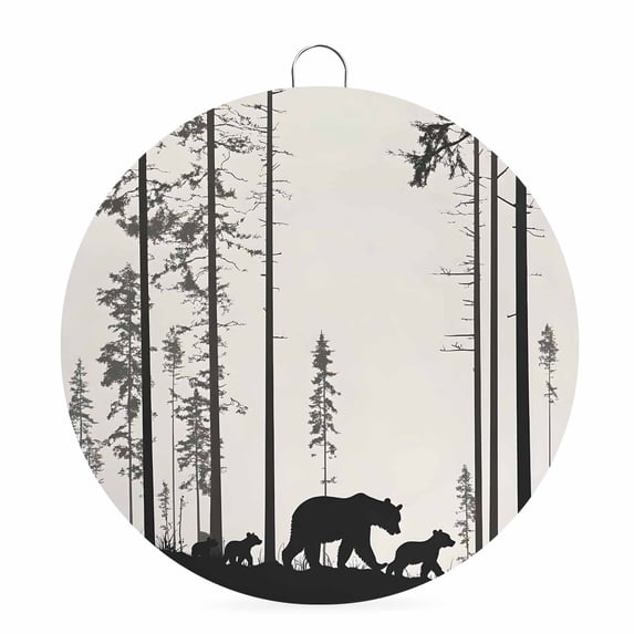 Welcome Sign for Front Door,Forest Bear Family Round Metal Welcome Front Porch Decoration,Trees Nature Tree Landscape Scene Wall Hanging Sign for Living Room Kitchen Hallway Housewarming Gift 6''