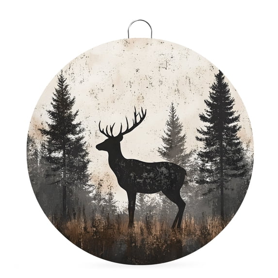 Welcome Sign for Front Door,Forest Elk Round Metal Welcome Front Porch Decoration,Rustic Nature Tree Retro Deer Silhouette Wall Hanging Sign for Living Room Kitchen Hallway Housewarming Gift 8''