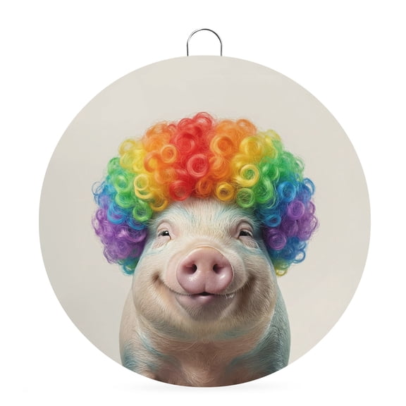 Welcome Sign for Front Door, Funny Pig Round Metal Welcome Front Porch Decoration, Rainbow Abstract Animals Entryway Wall Hanging Sign for Living Room Kitchen Hallway Housewarming Gift 6''