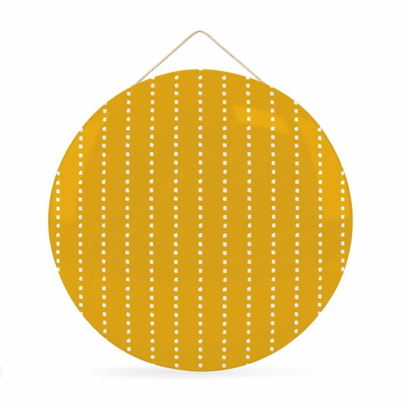 Welcome Sign for Front Door, Geometric Stripes Yellow Round Metal Wall Art Wreaths, Polka Dots Abstract Modern Outdoor Indoor Wall Hanging Sign for Porch Decor Housewarming Gifts 11.8 Inch