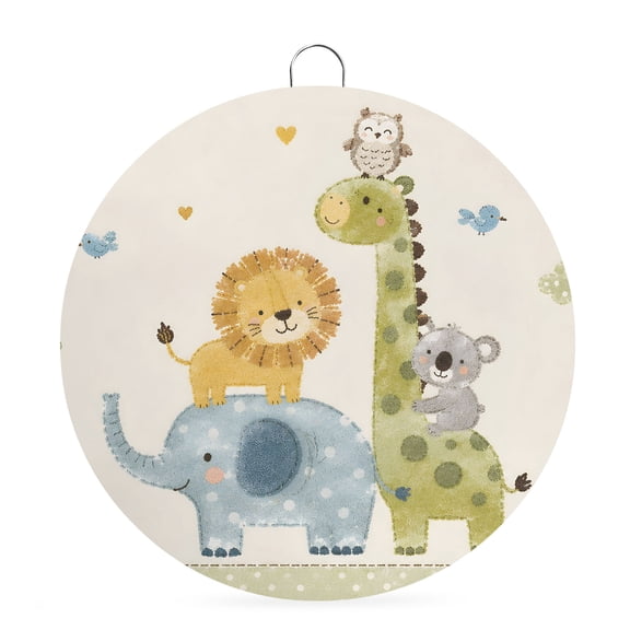 Welcome Sign for Front Door, Giraffe Lion Elephant Round Metal Wall Art Wreaths, Cartoon Owl Raccoon Cute Animals Outdoor Indoor Wall Hanging Sign for Porch Decor Housewarming Gifts 5.9 Inch