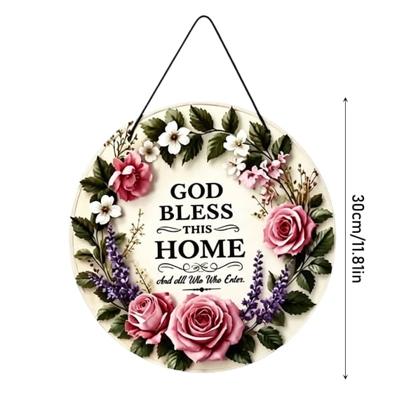 Welcome Sign for Front Door, God Bless This Home Door Sign, Home Sweet Home Farmhouse Plaque, Round Floral Christian Front Door Hanger, Rustic Welcome Door Sign