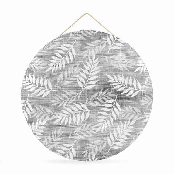 Welcome Sign for Front Door, Gray Leaves Round Metal Wall Art Wreaths, Summer Botanical Modern Zen Vintage Minimalist Outdoor Indoor Wall Hanging Sign for Porch Decor Housewarming Gifts 11.8 Inch