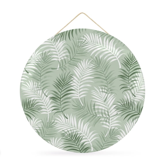 Welcome Sign for Front Door, Green Botanical Round Metal Wall Art Wreaths, Summer Palm Leaves Foliage Tropical Outdoor Indoor Wall Hanging Sign for Porch Decor Housewarming Gifts 11.8 Inch