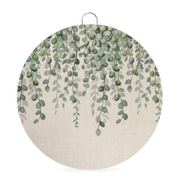 Welcome Sign for Front Door,Green Eucalyptus Leaves Round Metal Welcome Front Porch Decoration,Summer Botanical Weeping Rustic Wall Hanging Sign for Living Room Kitchen Hallway Housewarming Gift 6''